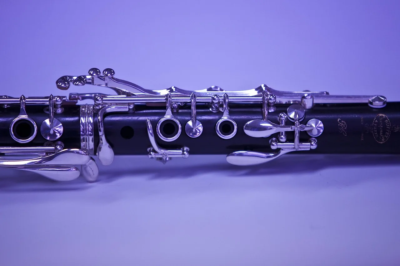 Detail of a clarinet’s silver keys Detail of a clarinet’s silver keys