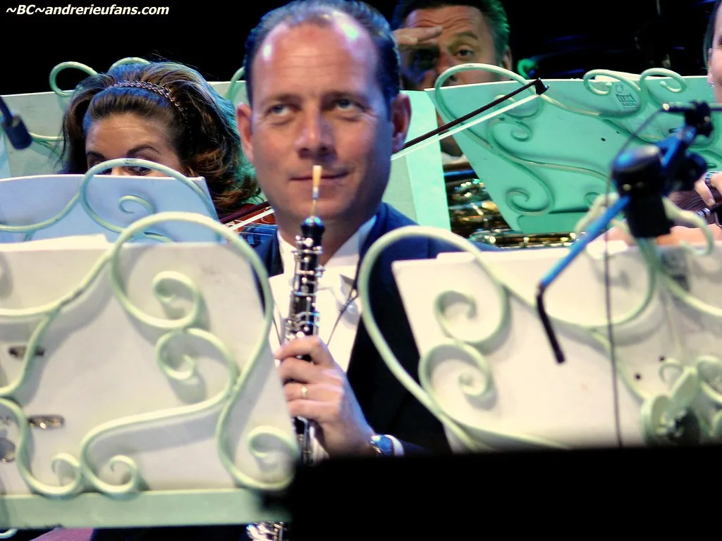 Oboist in an orchestra behind the music stands Oboist in an orchestra behind the music stands
