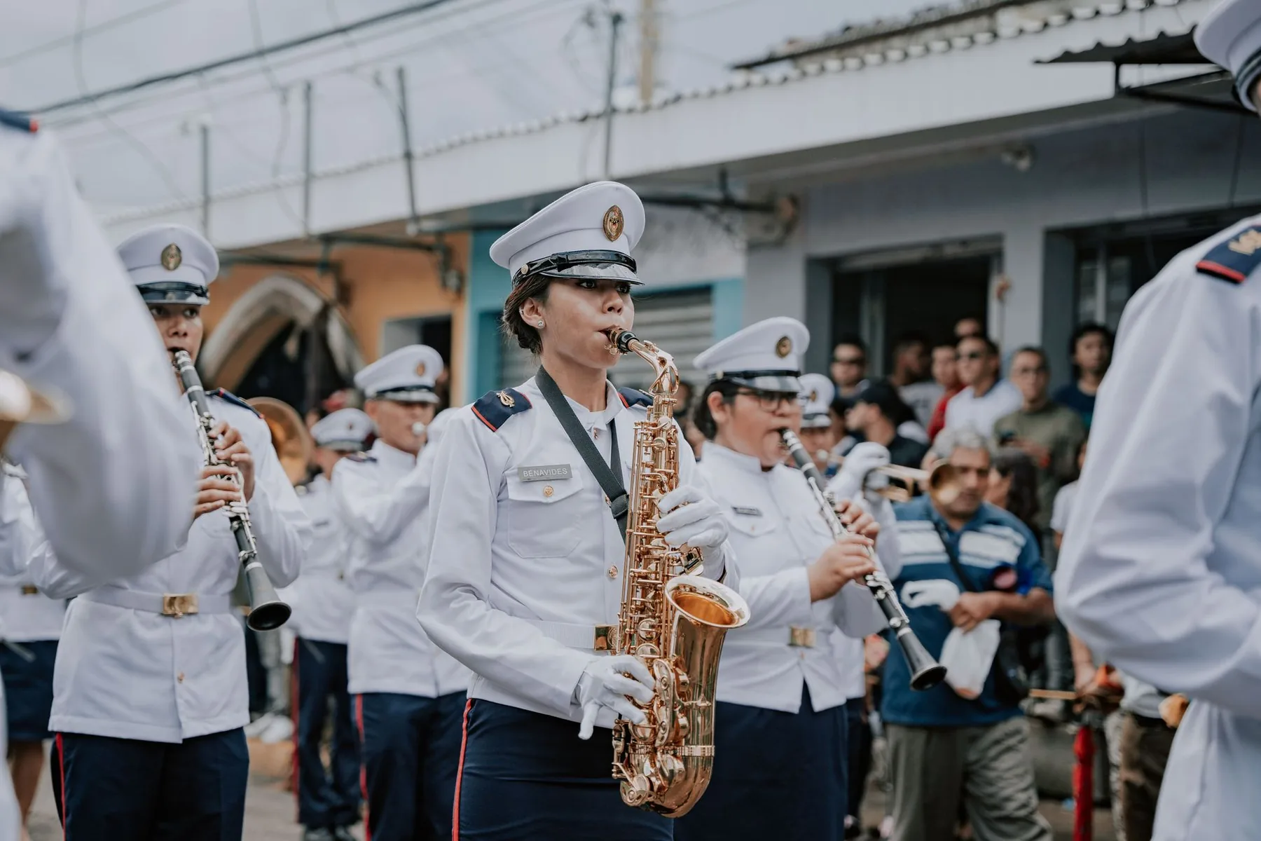 Clarinetists and saxophonist in a street band Clarinetists and saxophonist in a street band