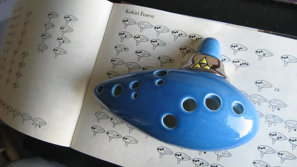 Blue ocarina resting on a tablature booklet Blue ocarina resting on a tablature booklet