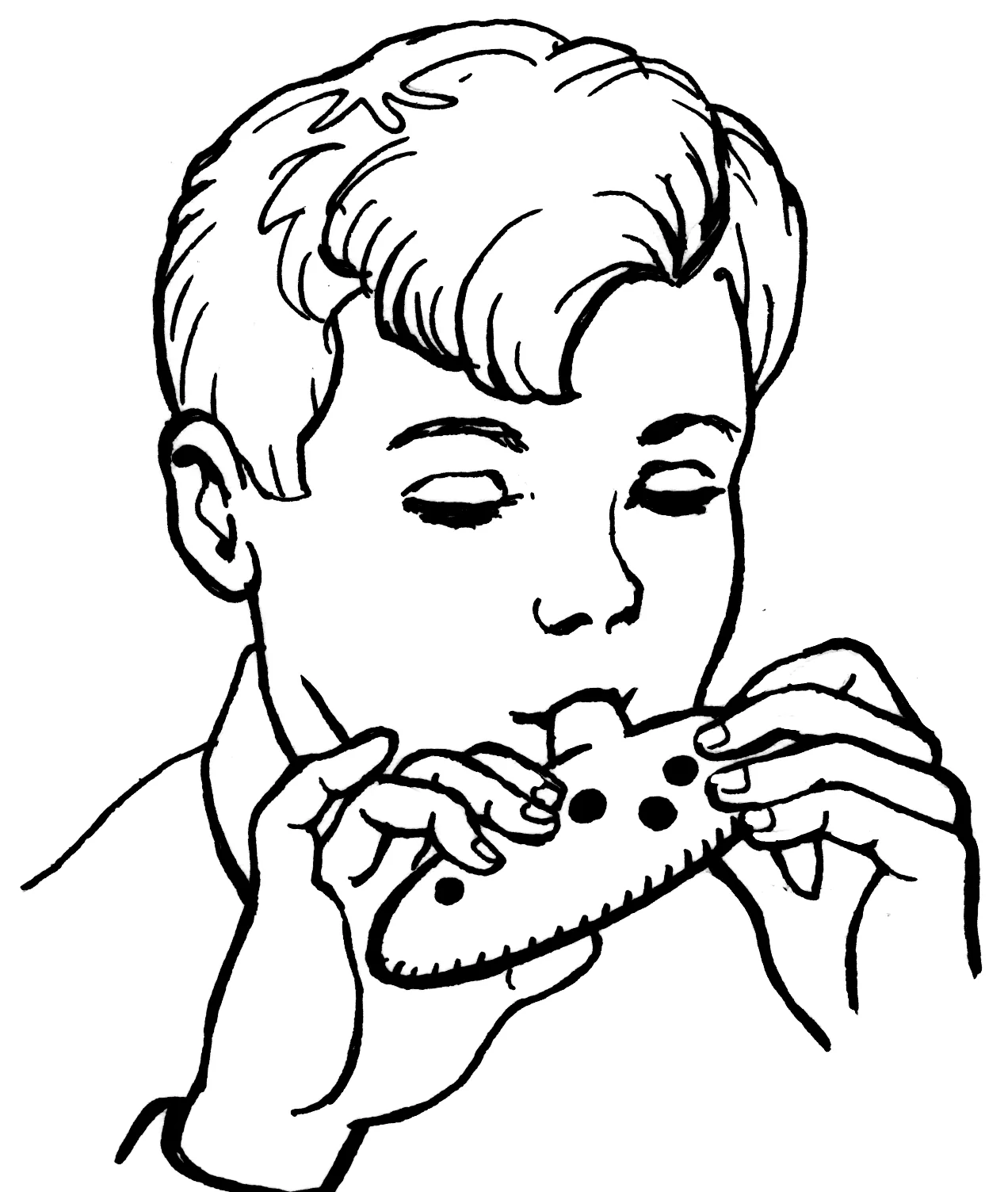 Dessin d’un enfant jouant de l’ocarina Dessin d’un enfant jouant de l’ocarina